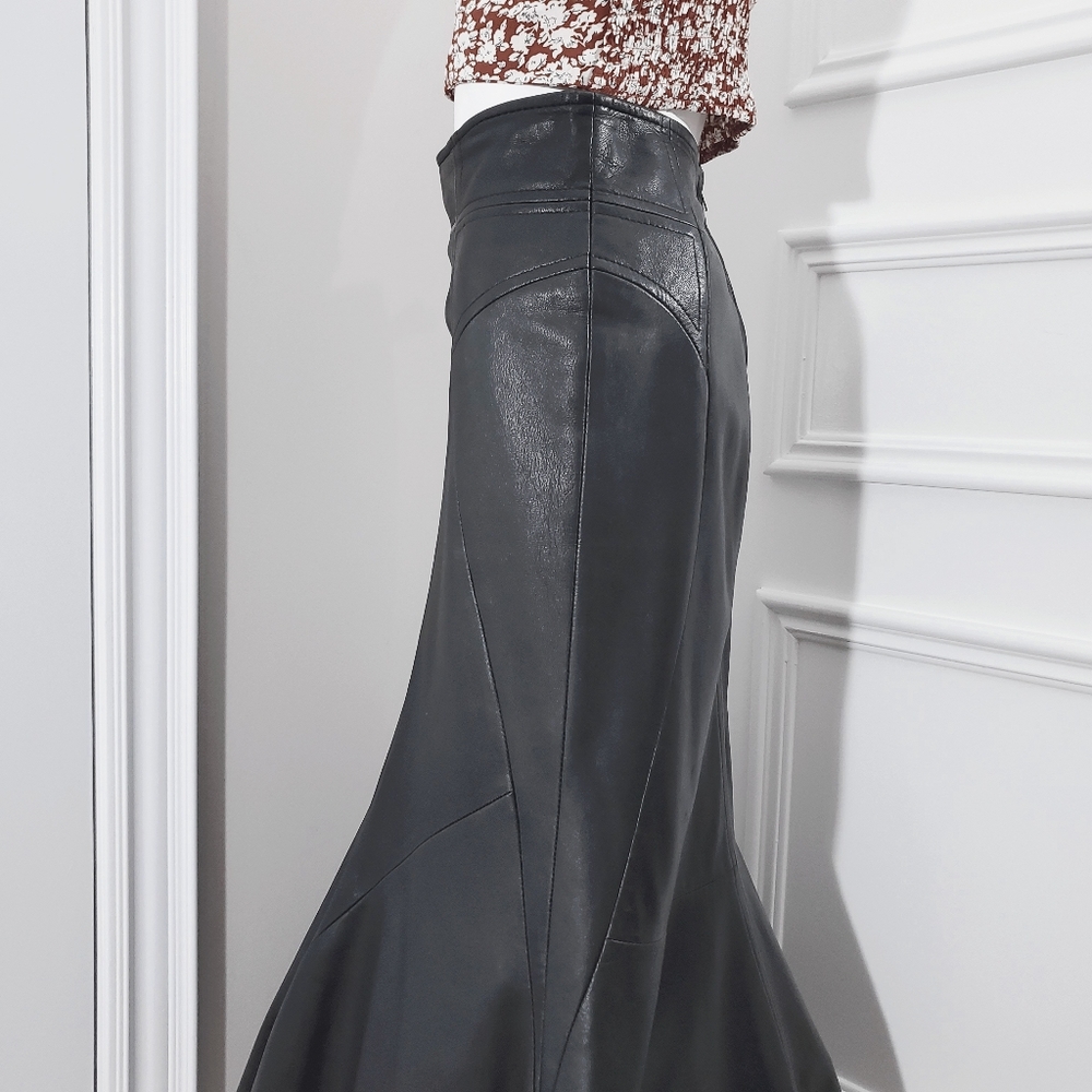 True Vintage 90's DANIER  Rocker Chic Leather Trumpet Maxi Skirt - Picture 9 of 17